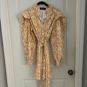 NWT Fabrik size medium printed belted dress pink, purple, yellow